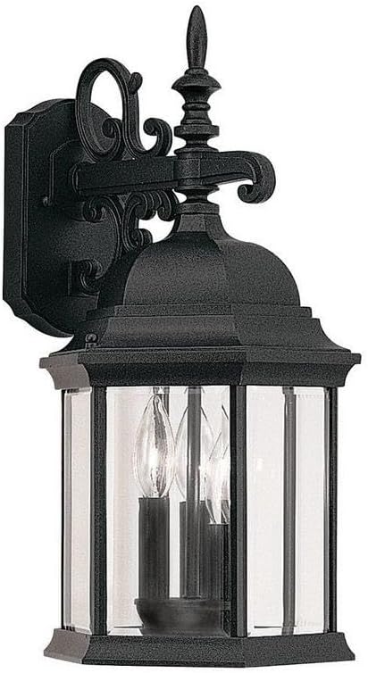 DESIGNERS FOUNTAIN Devonshire 3-Lights Outdoor Light Fixture, 19 Inch Exterior Wall Lantern Sconce for Front Door, Patio and Porch, Black, 2981-BK