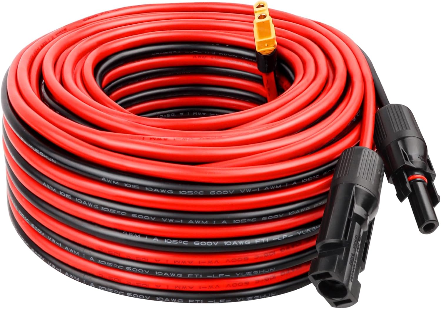 Solar to XT60 Extension Cable 10AWG 50FT Solar Connector to XT60 Adapter Cable for Solar Panel to Portable Power Station Solar Generator Battery Pack