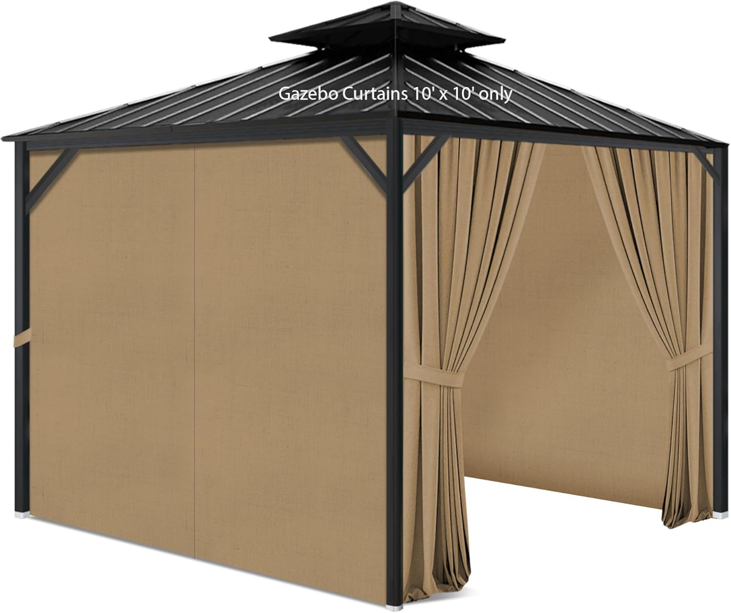 Gazebo Privacy Curtains 10' x 10' with Zipper 4-Panels Side Wall Universal Replacement for Patio, Outdoor Canopy, Garden and Backyard (Curtain Only)
