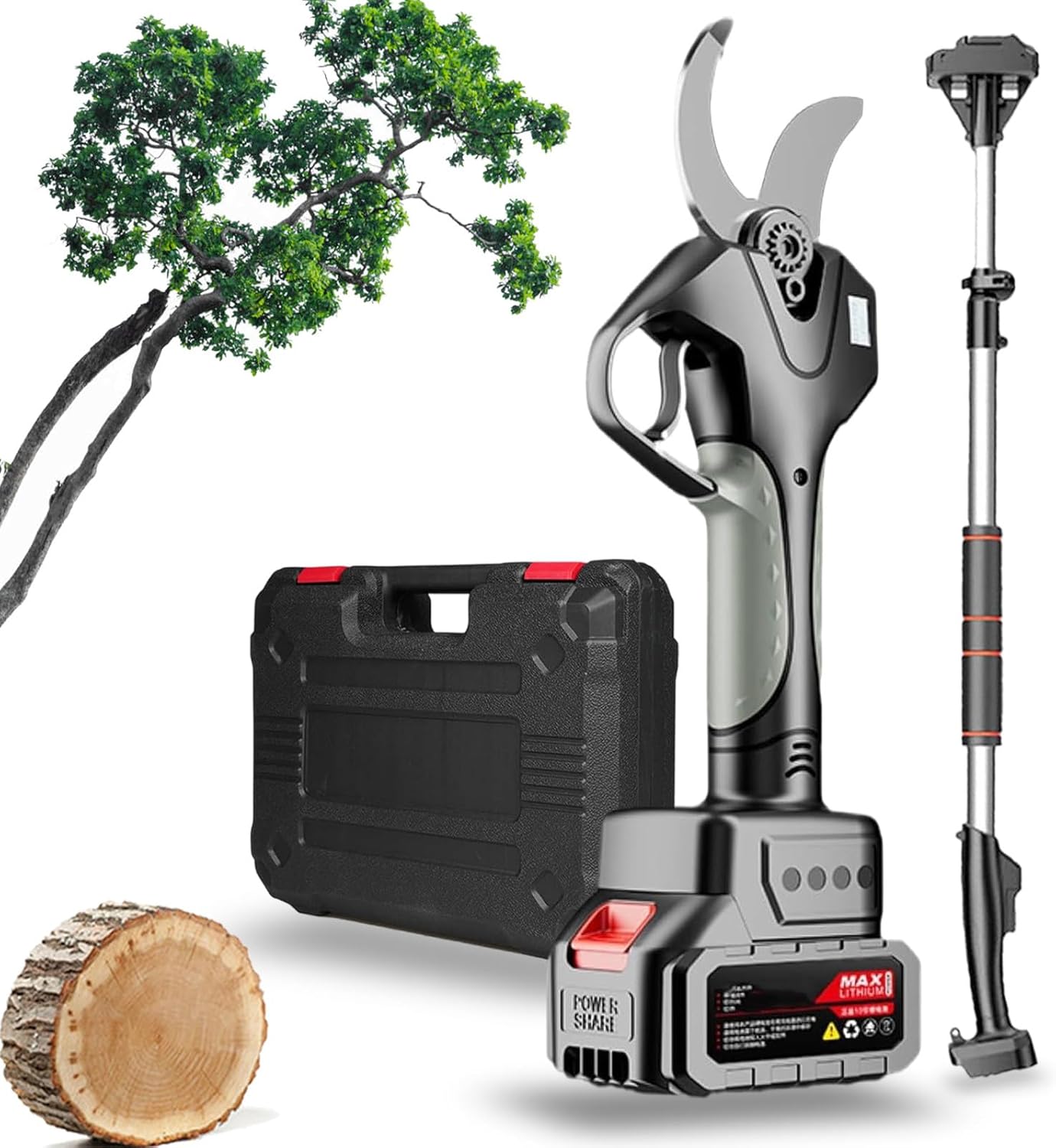 Cordless Electric Pruning Shears with 2.1m Extension Pole - Professional Battery-Powered Branch Cutters for Orchards, Max Cutting Diameter 78mm, Includes 1 Battery