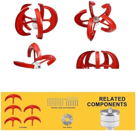 3000W Low Noise Vertical Wind Turbine for Home & Industrial Use - 24V/48V High Efficiency Small Wind Generator with MPPT Control - Eco-Friendly Energy Solution (Red)