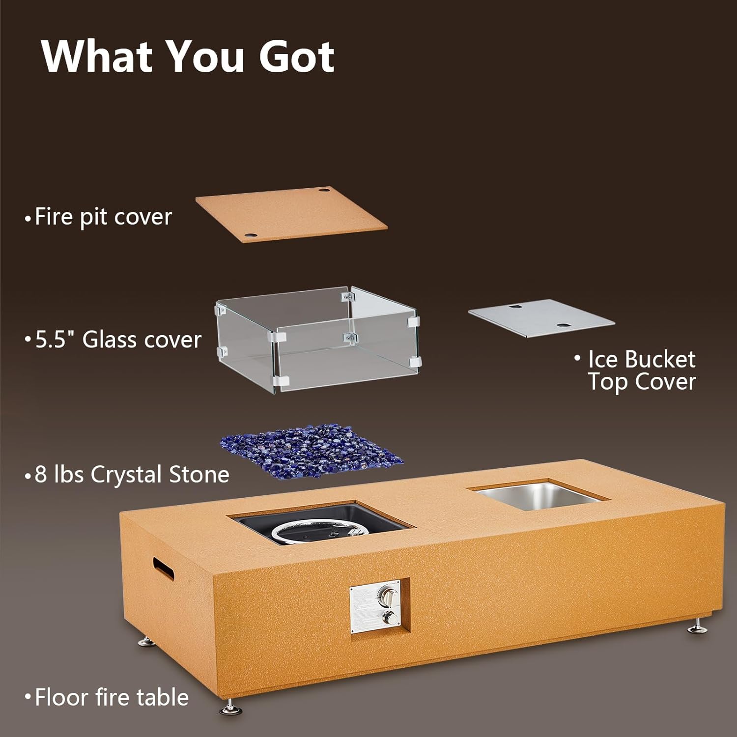 56 in Outdoor Fire Pit Table，50000BTU Rectangle Propane Fire Pit with Glass Wind Guard, Lid, Rocks and Rain Cover, CSA Certified Outdoor Propane Gas Fireplace for Deck or Patio