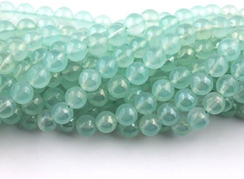13 inch natural beads strand of 6-8mm smooth rondelle silver coated aqua chalcedony gemstone beads for DIY jewelry - necklace, bracelet, earring, ring.