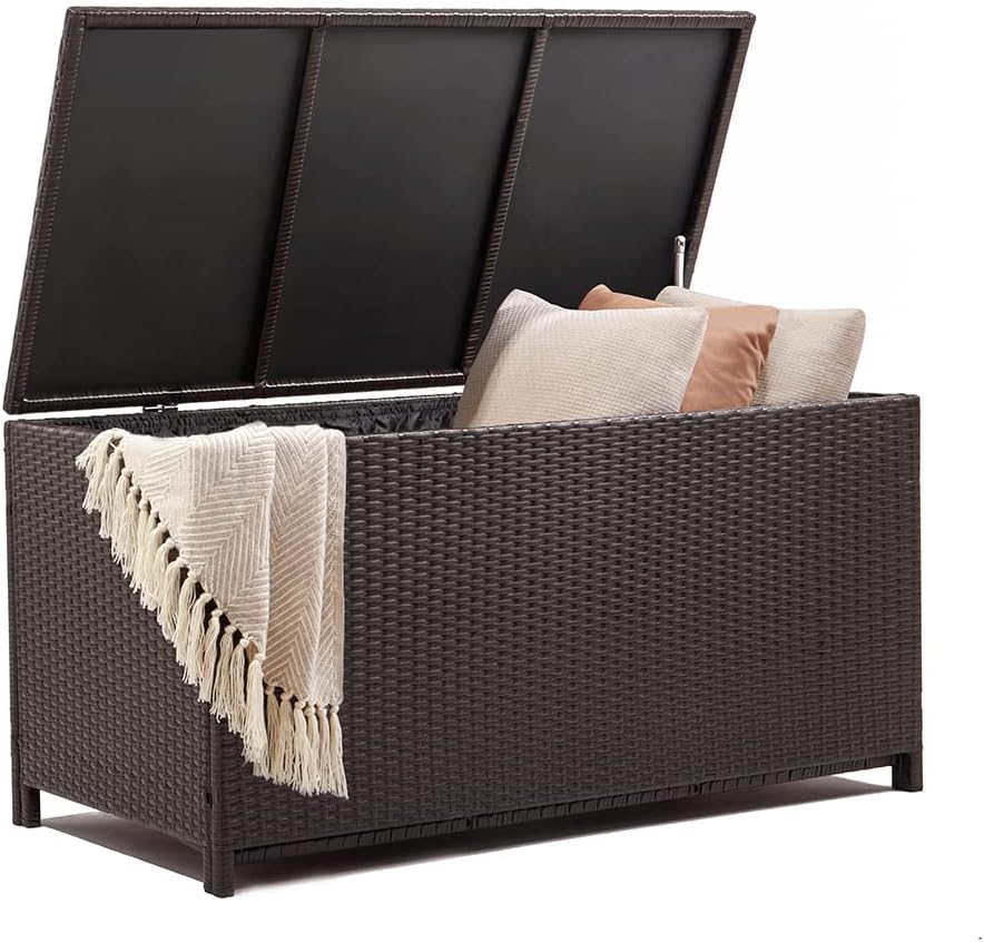 SKRT 120-Gallon All-Weather Resin Outdoor Storage Deck Box - Spacious Solution for Garden, Patio, and Yard - Easy Assembly, Ideal for Indoor & Outdoor Furniture and Supplies Storage (Mocha)