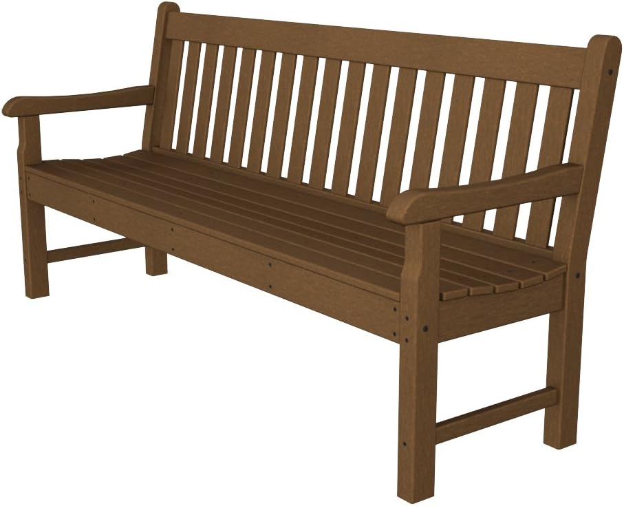 POLYWOOD Rockford 72-Inch Teak Outdoor Bench - Heavy Duty 3 Person Garden Seating with Wood Slats, Ideal for Fire Pit, Porch, or Dock