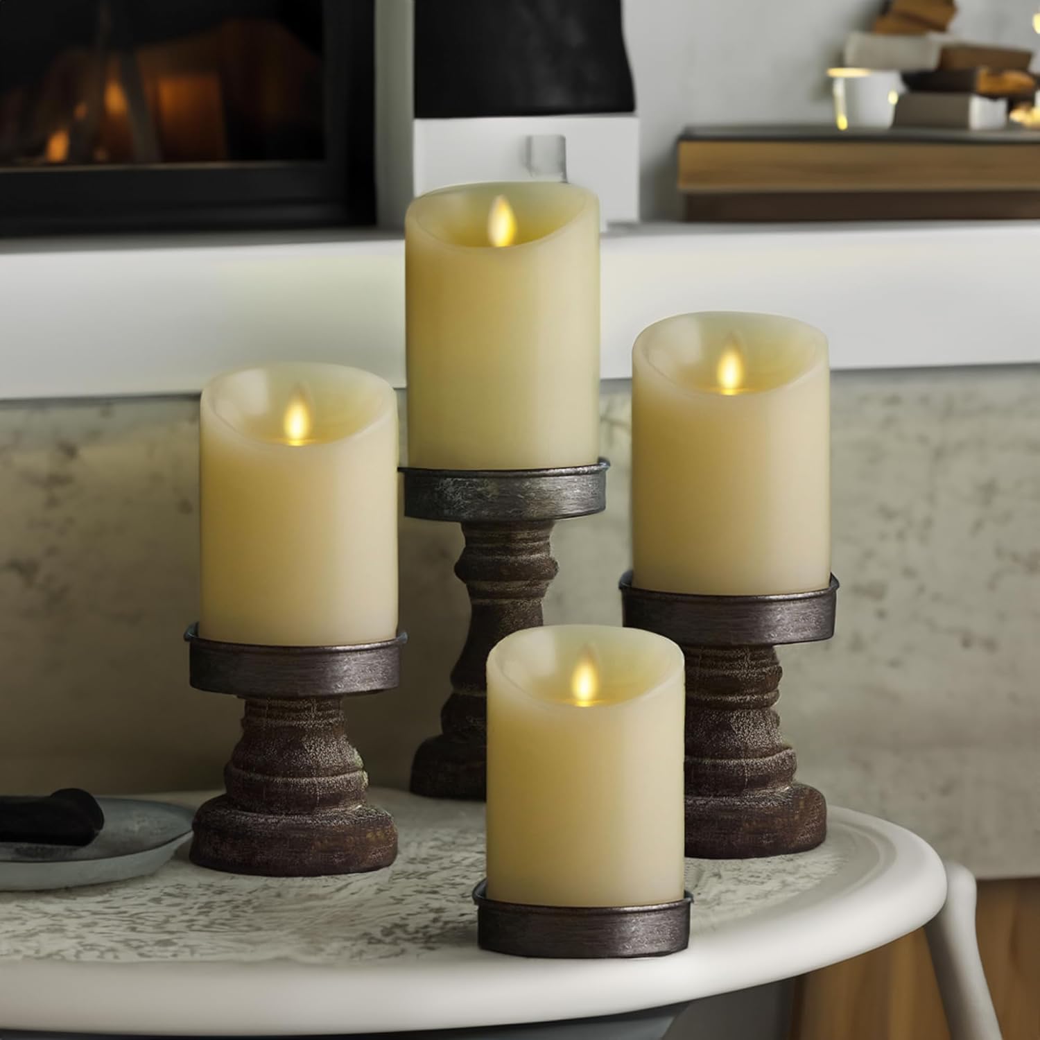 Luminara - Flameless LED Battery Operated Flickering Pillar Candles - Ivory - Pack of 4-3x4.5 - Realistic Moving Flame Real Wax Indoor/Outdoor Decor