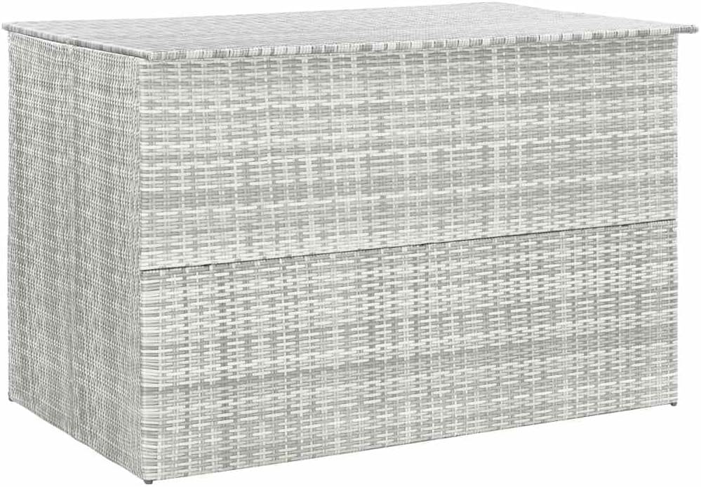 Large Outdoor Storage Box, Light Grey UV Resistant Poly Rattan Deck Container for Patio Cushions, Pool Accessories, Garden Tools, Waterproof Bin with Powder-Coated Steel Frame