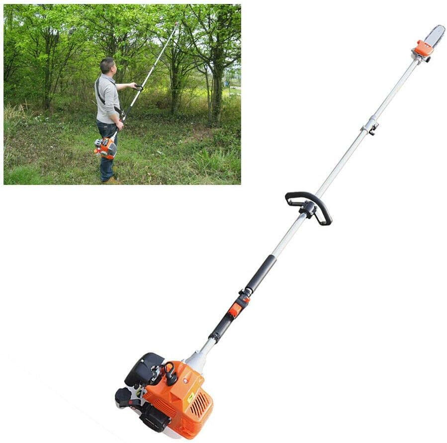 2-Stroke 52cc Pneumatic Chainsaw Pole Saw, Air-Cooled Pruner Gas Powered Tree Trimmer Tool Pruning Saw for Agricultural Gardening High Branch Saw with 90.55 Inch Extension Pole
