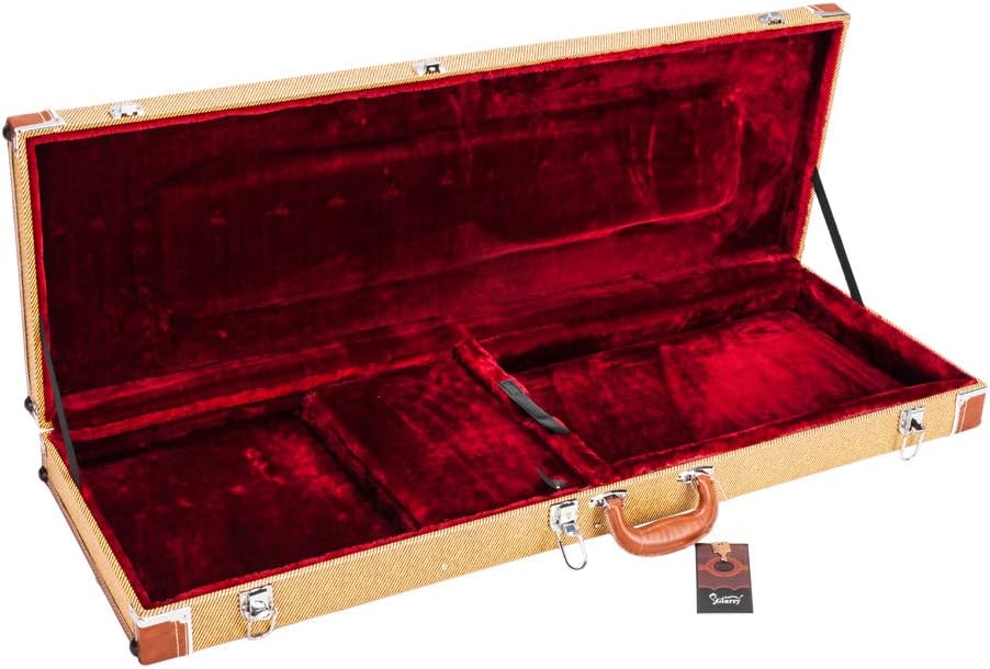 Electric Guitar Hard Case, Yellow Square Wooden Case with Lock and Plush Interior for 39-Inch Guitars