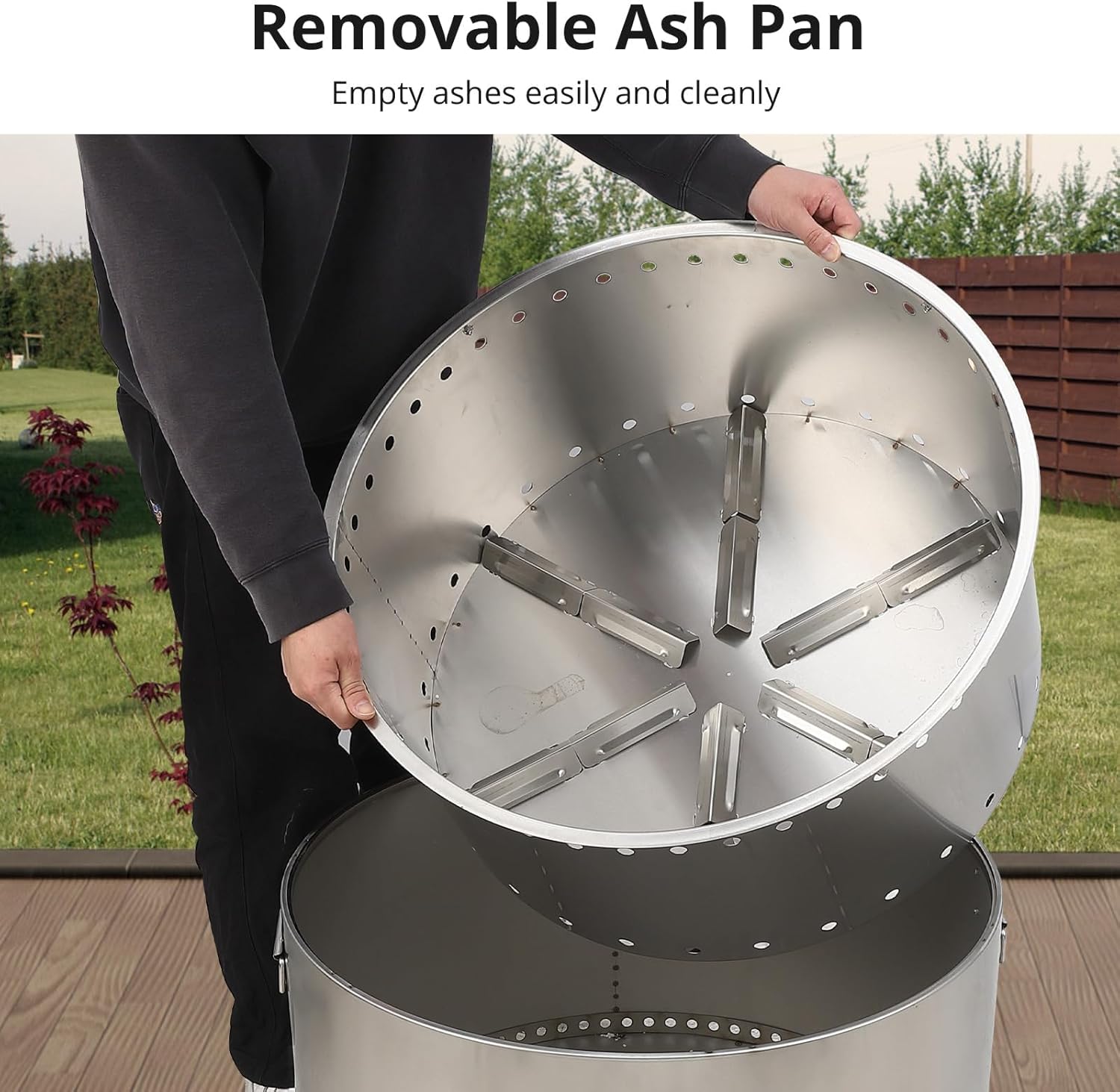 27 Inch Smokeless Fire Pit with Air Switch, Wood Burning Portable Stainless Steel Outdoor Firepit with Fixed Stand & Stove Hook, Ash Pan, for Outside Camping Backyard Patio Picnic, 360° Wide Warm