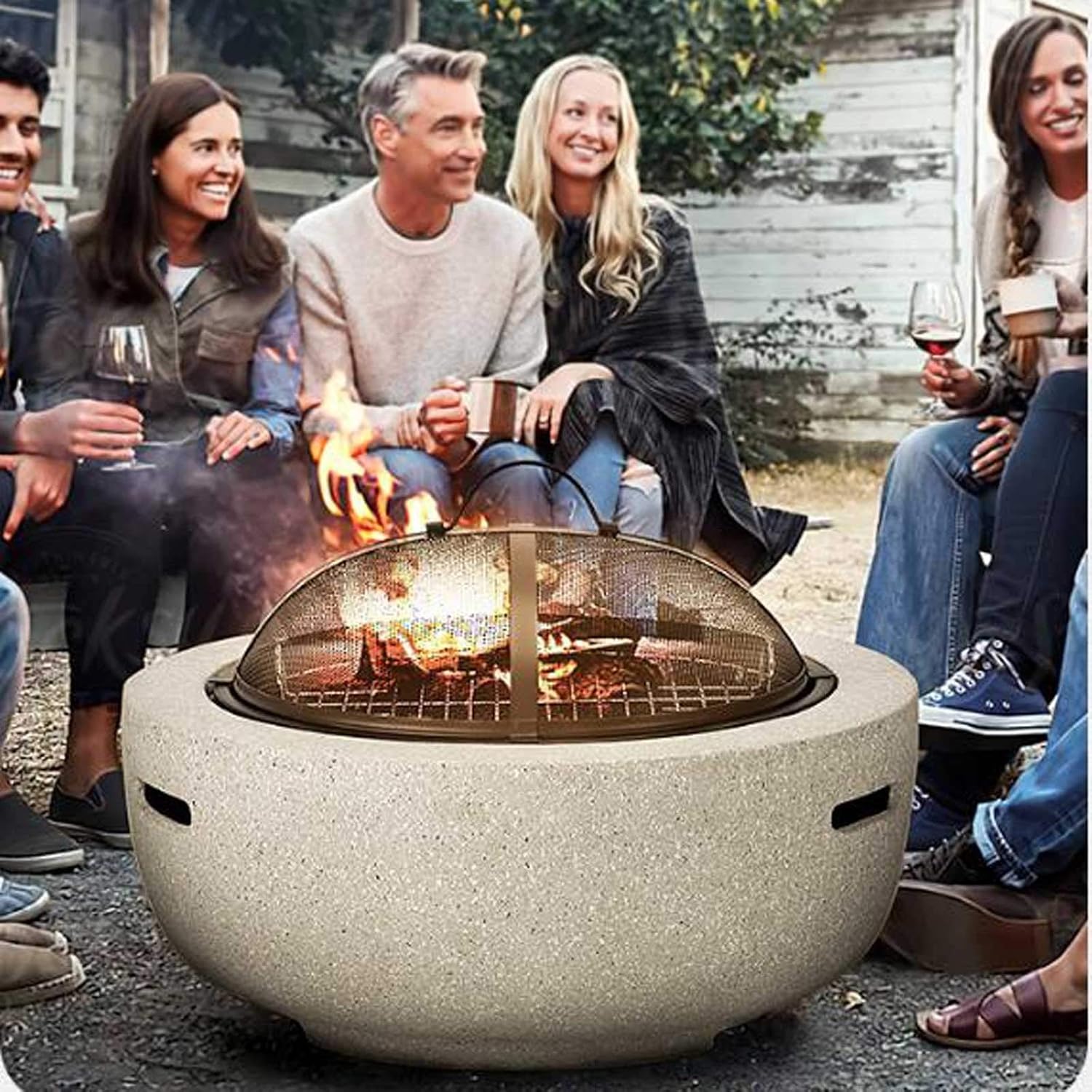 Outdoor Fire Pit Fire Pit - Large Bonfire Wood Burning Firepit Bowl - BBQ Grill Metal Grate - for Outdoor Backyard Terrace Patio