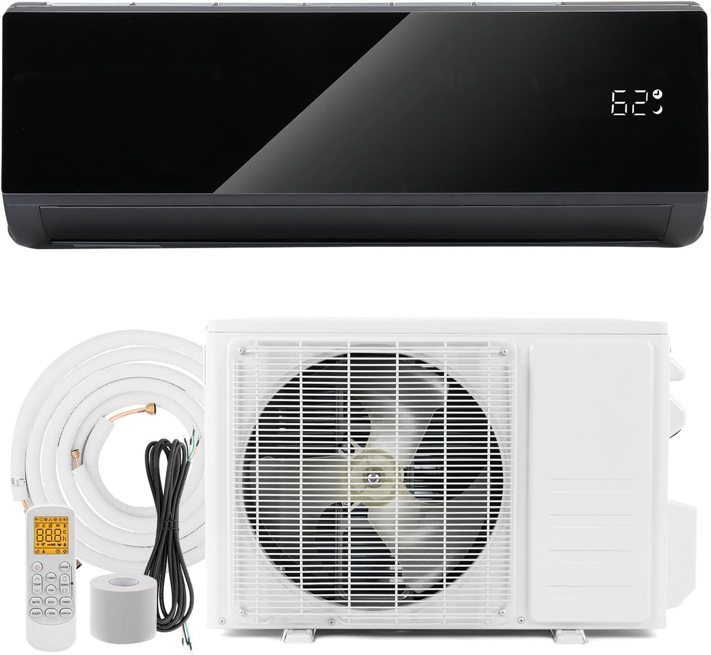 Bonnlo 9000 BTU Mini Split Air Conditioner & Heater, 19 SEER2 115V Inverter Ductless Wall AC Unit for Rooms up to 400 Sq. Ft with Pre-Charged Condenser, Heat Pump & Installation Kit (Black)