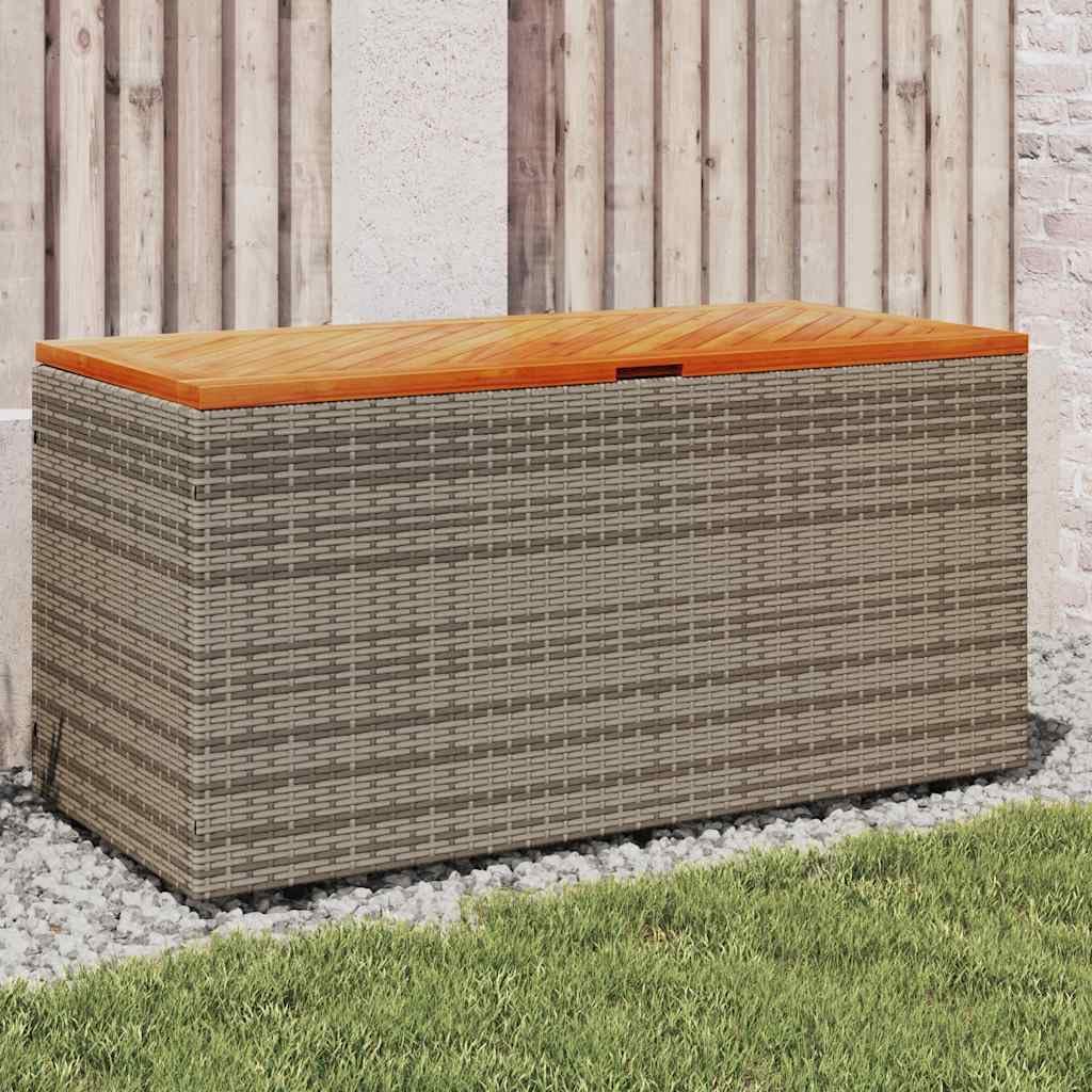 Modern Outdoor Storage Box, Grey PE Rattan Deck Box, Acacia Wood Top, 43.3