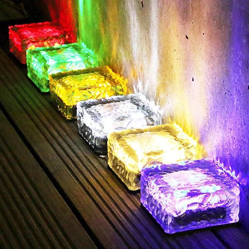 Solar In-Ground Brick Lights - 4 Pack Waterproof Glass Pathway Lighting for Yard & Garden (Auto On/Off, 6-12H, 2 Sizes) - Outdoor Cube & Hanging Solar Lights