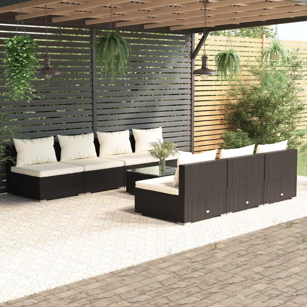 8 Piece Patio Lounge Set with Cushions Poly Rattan Black,AllWeather Modular Patio Lounge Set with Plush Cushions for Outdoor Relaxation Patio Furniture, Outdoor Furniture Sets