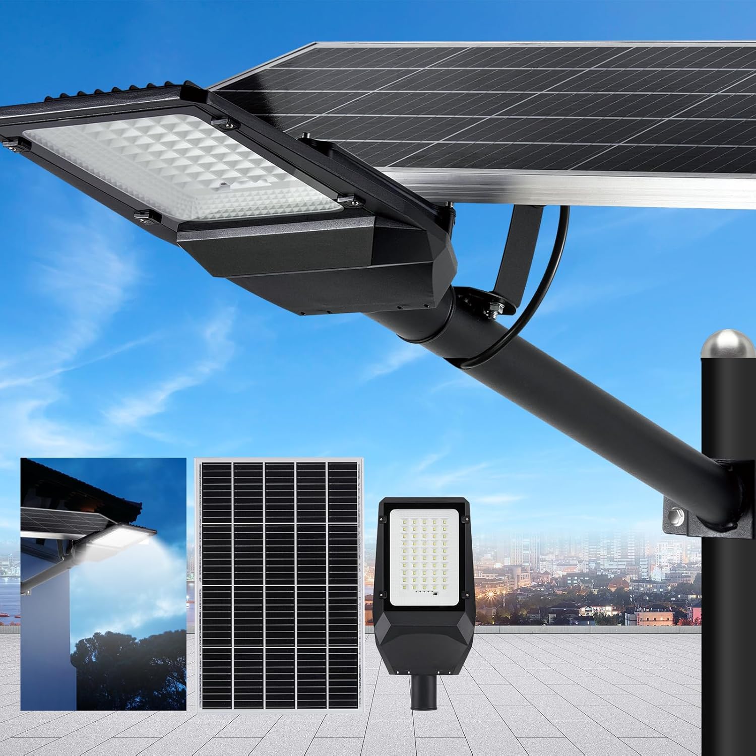 8000W Solar Street Lights Outdoor - 6500K Solar Lights Outdoor Waterproof Dusk to Dawn, High Brightness Street Light Solar Powered with Remote Control for Yard, Parking lot and Garage