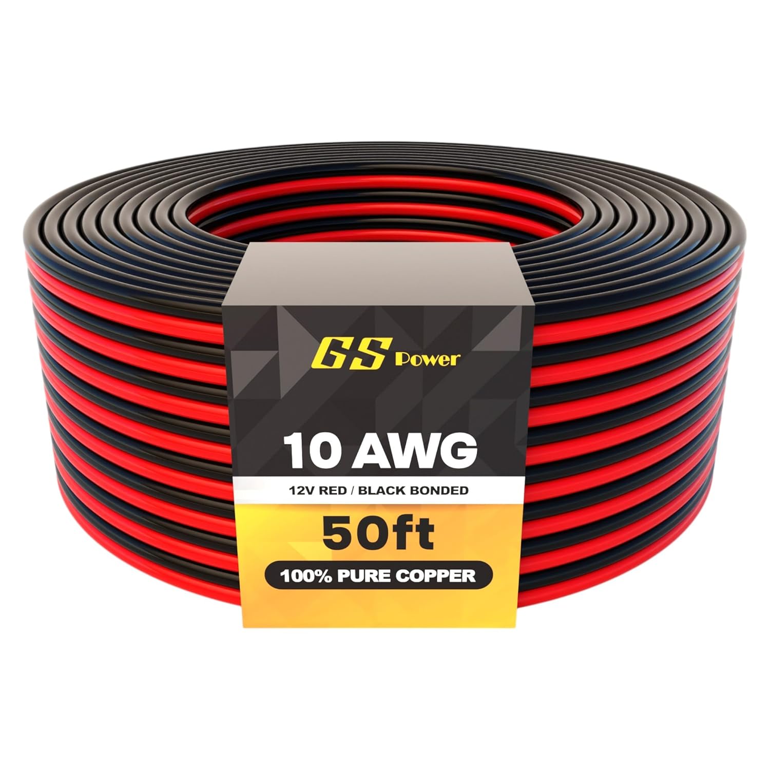 GS Power OFC Pure Copper 10 Gauge Wire 50ft Oxygen Free, Electrical 12v Primary Hi-Fi Speaker Cable, 10AWG for Amplifier, Solar Panel, Automotive, Battery Cable, Stereo, Car, Home Theater, RV Power