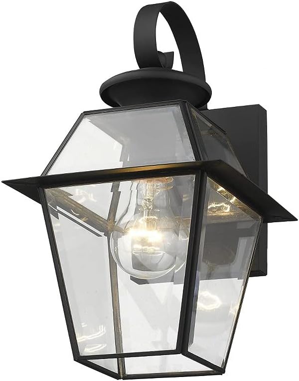 Livex Lighting 2181-04 Westover 1 Light Outdoor Black Finish Solid Brass Wall Lantern with Clear Beveled Glass, 12