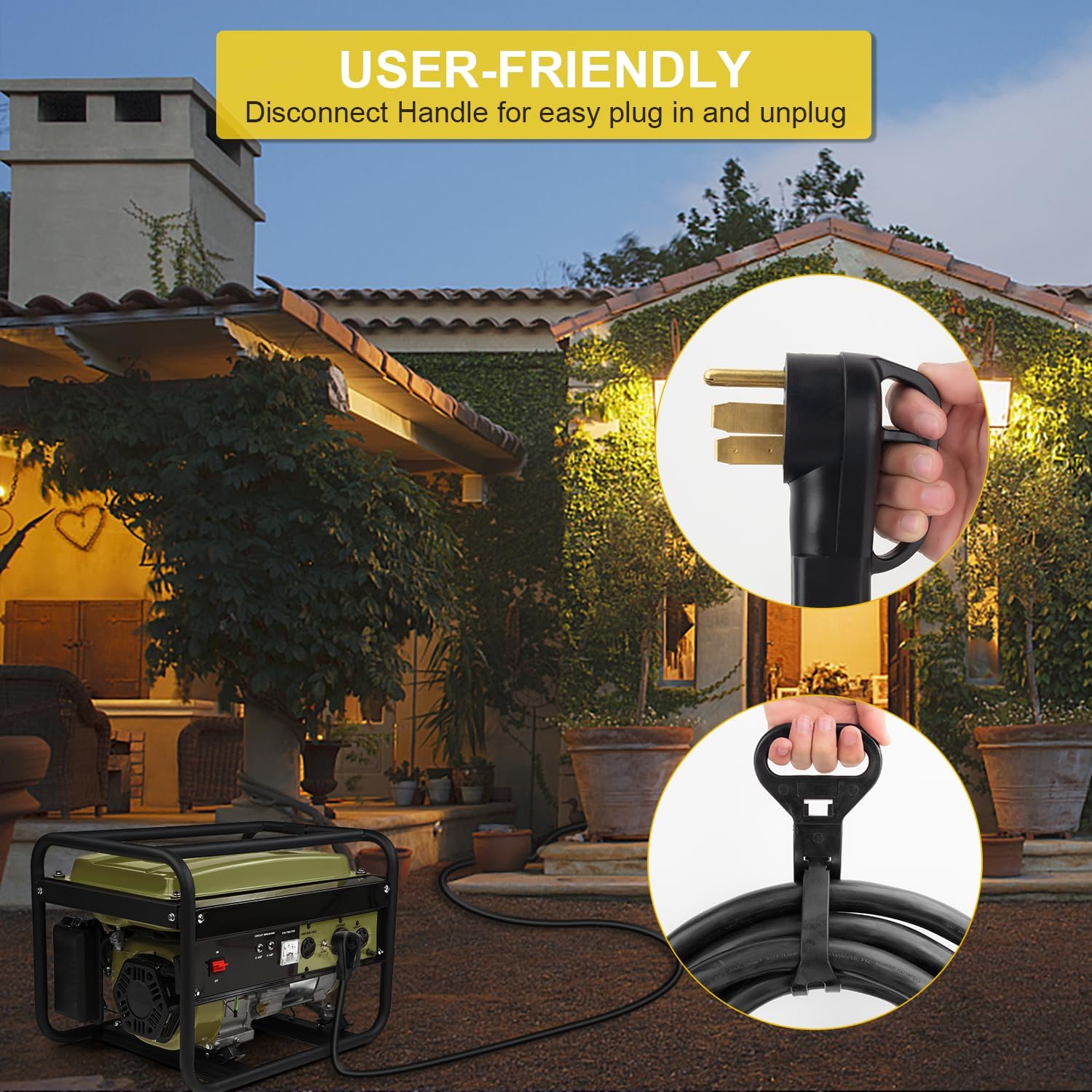 50 Amp Generator Cord 15 Feet, NEMA 14-50p to CS6364 & SS2-50R Generator Emergency Power Cord, 125/250V, 12500 Watts, Perfect for Generator to House Connection