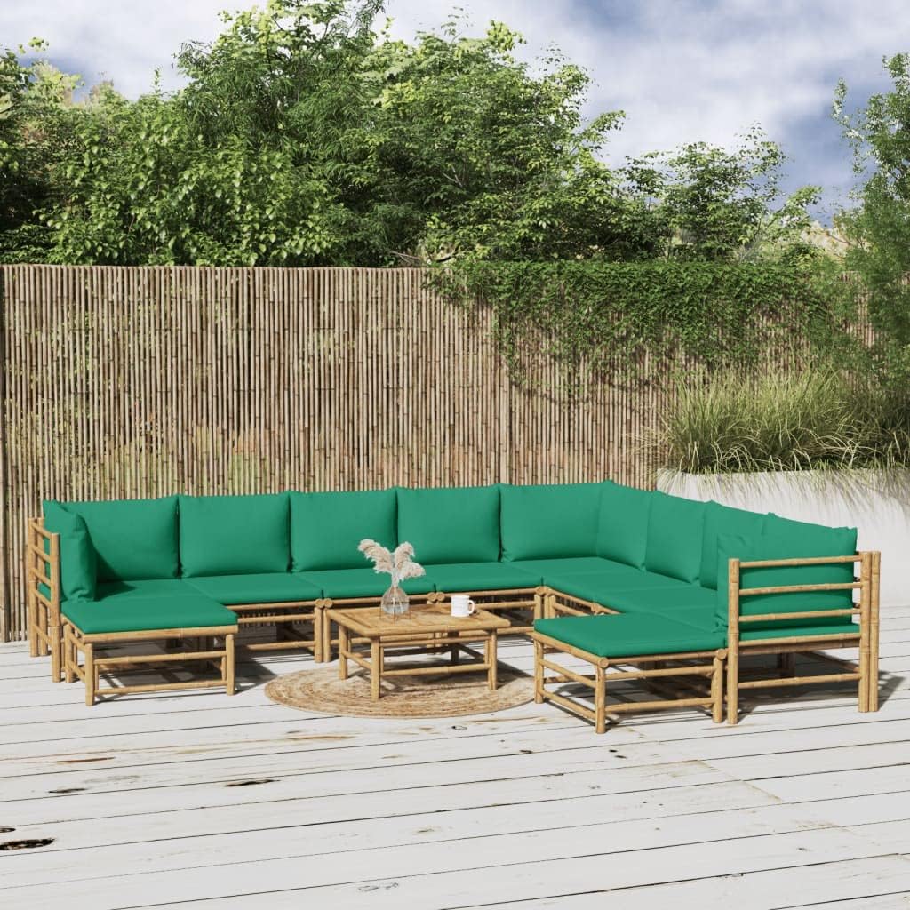 11 Piece Patio Lounge Set with Green Cushions Bamboo,Bamboo Patio Lounge Set: Enjoy Comfort and Style in Your Outdoor Space Patio Furniture Sets, Outdoor Furniture Sets