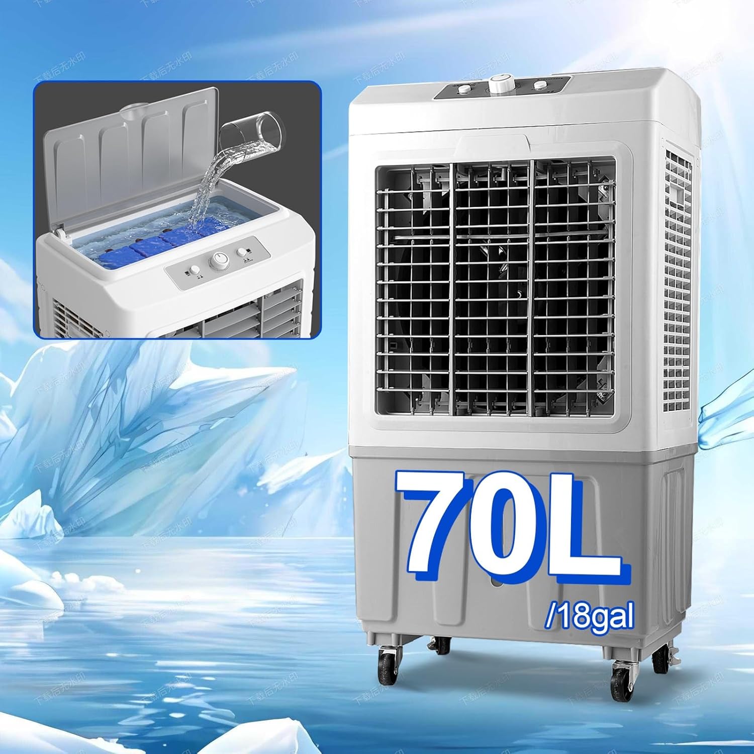 Evaporative Air Cooler, Swamp Cooler Air Conditioner, 120° Oscillation Swamp Cooler, 3 Wind Speeds for Outdoor Indoor Use