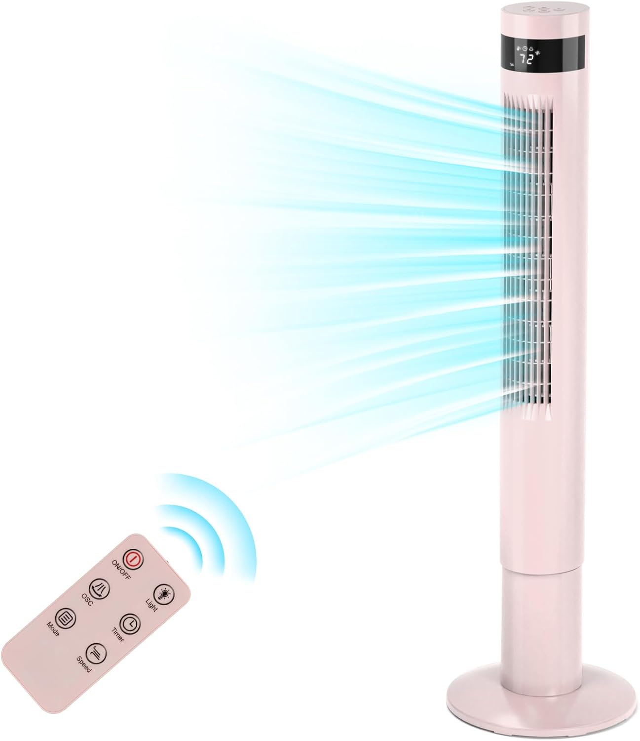 Antarctic Star Tower Fan Portable Floor Fans 85°Oscillating Fan 43'' Quiet Cooling 12H Timer Remote Control Standing Bladeless Electric 3 Speeds Wind 3 Modes Bedroom Office(43 inch, Pink)