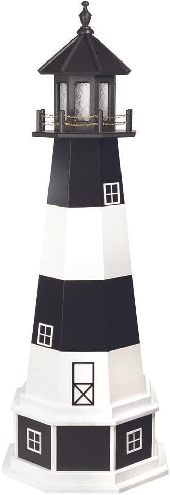 Amish-Made Bodie Island, NC Replica Outdoor Wooden Lighthouse with Base and Plug-in Revolving Beacon Light, 82