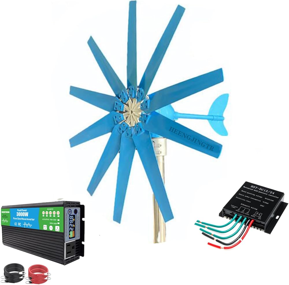 12000W 12V 24V 48V 10 Bladeswind Turbines Generator Kit Vertical Axis with 40A Controller Wind Turbines for Home Camping