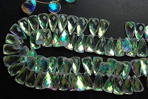 5 match pair, super finest hard to find, rainbow quartz feceted pyramid briolettes 15x8mm