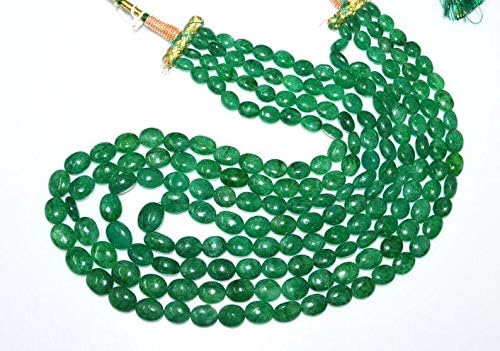 JEWELZ 4 lines dyed emerald smooth oval shape necklace, dyed emerald smooth oval beads, emerald necklace, 7x9-11x13.5 mm
