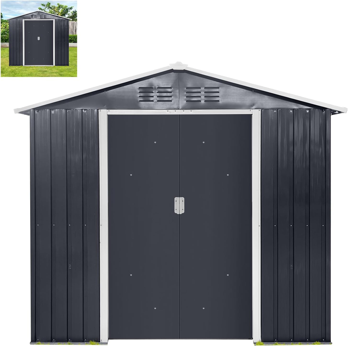 7x4.3 FT Metal Storage Shed with Window, Coal Grey Outdoor Garden Shed, Heavy Duty All-Weather Tool Shed, Bike Storage Outdoor Toy Organization