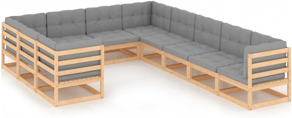 10 Piece Patio Lounge Set with Cushions Solid Wood Pine,Pinewood Patio Lounge Set: Durable and Comfortable Outdoor Conversation Set Patio Furniture Sets, Outdoor Furniture Sets