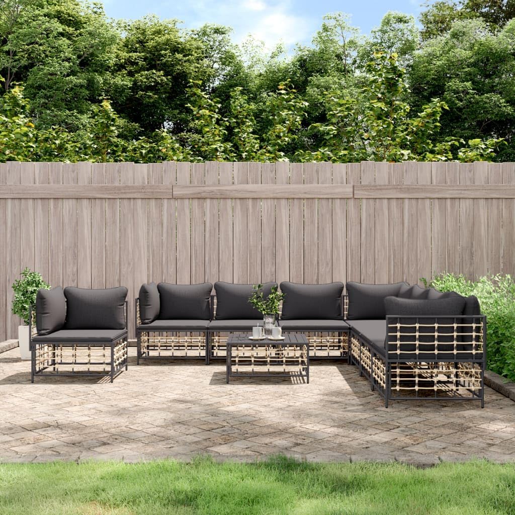 9 Piece Patio Lounge Set with Cushions Anthracite Poly Rattan,Cozy Garden Lounge Set with WeatherResistant Poly Rattan for Outdoor Enjoyment Outdoor Furniture, Patio Seating