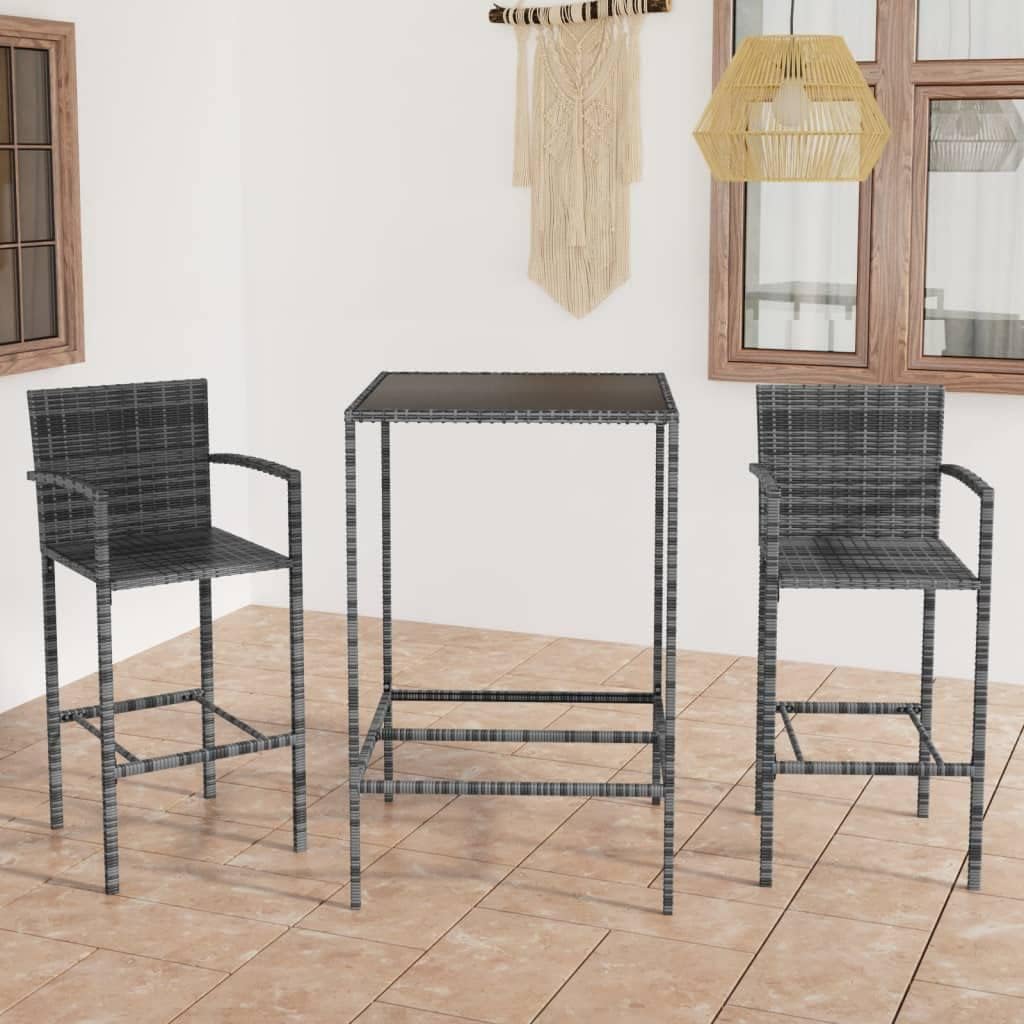 Furniture Sets 3 Piece Patio Bar Set Poly Rattan Gray,Premium Patio Bar Set: Stylish and Comfortable Outdoor Gathering Spot Garden Conversation Sets