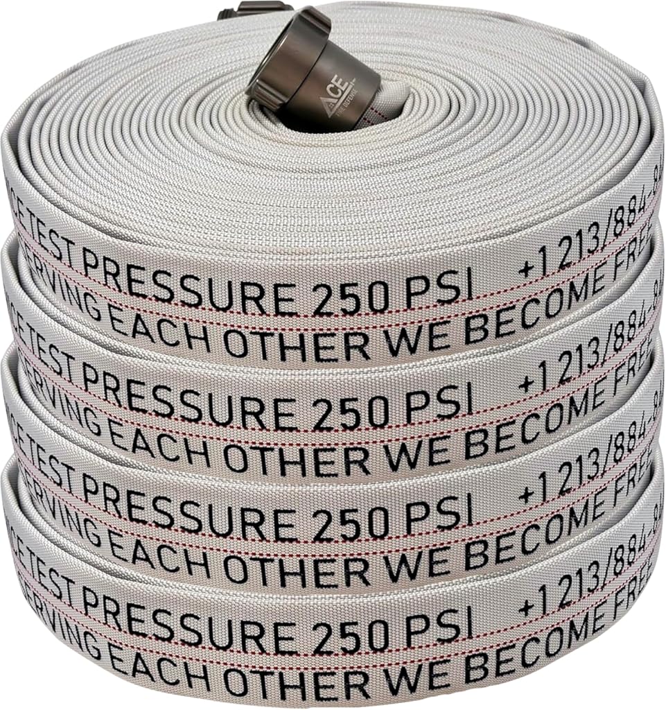 BMF-XL.01 Elite 1.5” x 75ft Nitrile Fire Hose Set (4-Pack) | ACE FIRE Preparedness | 600 PSI Operating, 900 PSI Burst | NH Couplings, Meets NFPA 1962 Requirements for Fire Suppression