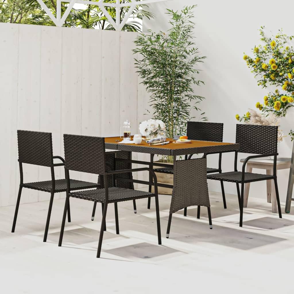 5 Piece Patio Dining Set Poly Rattan Black,Outdoor Dining Set with Water-Resistant PE Rattan and Steel Frame for Patio or Garden Furniture Sets for Patio, Lawn & Garden