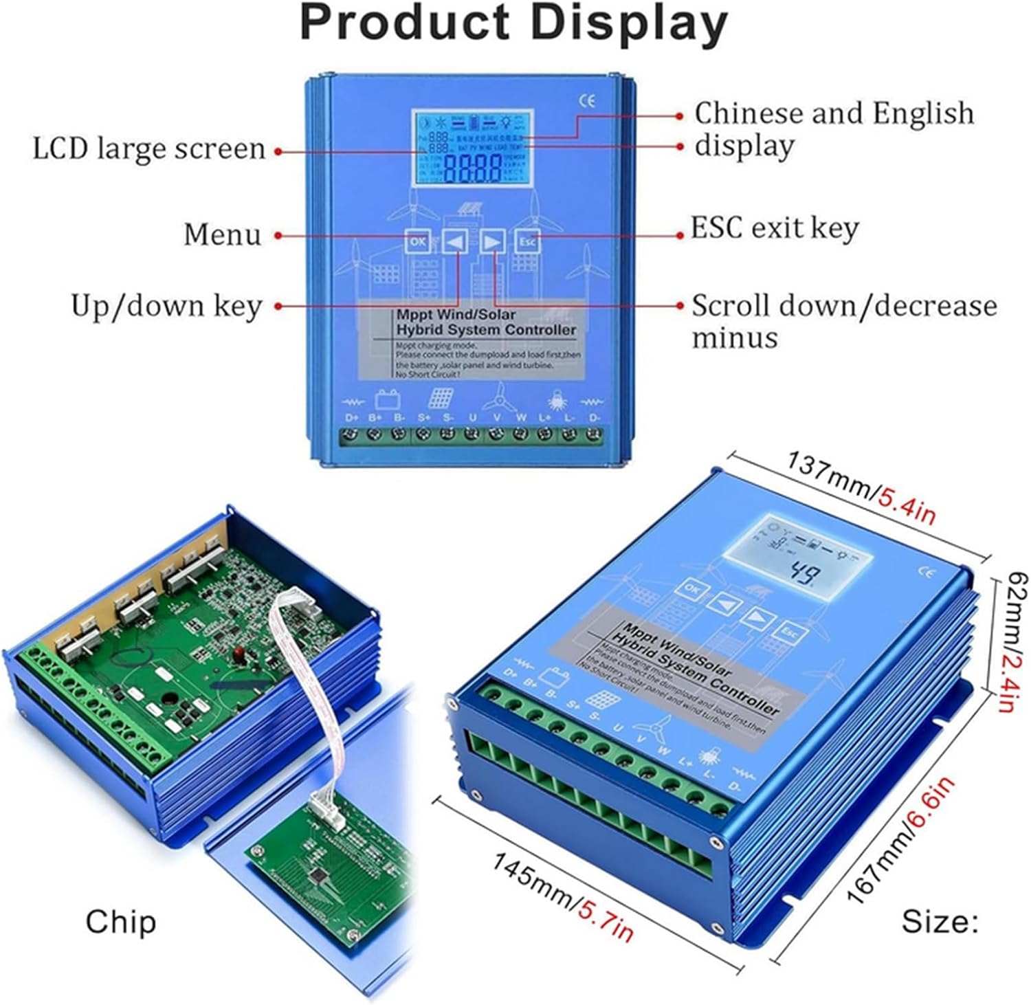 2000W New Upgraded Wind Solar Hybrid Charge Controller, MPPT Boost Wind Solar Hybrid Street Light Controller Wind Turbines and Solar Panels for Small Devices ,24V