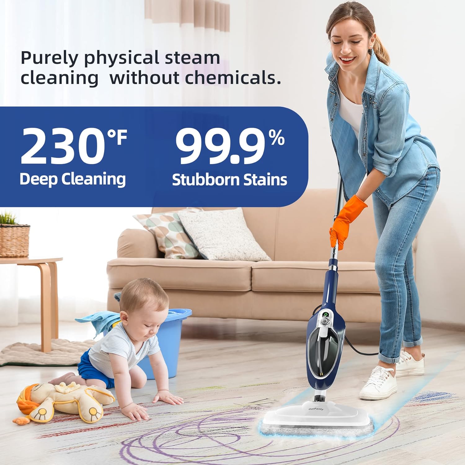 Steam Mop - 10-in-1 Floor Steamer Detachable MultiPurpose Handheld Steam Cleaner for Hardwood/Tile/Laminate All Floors Carpet Cleaning with 11 Accessories for Whole Home Use(Blue).