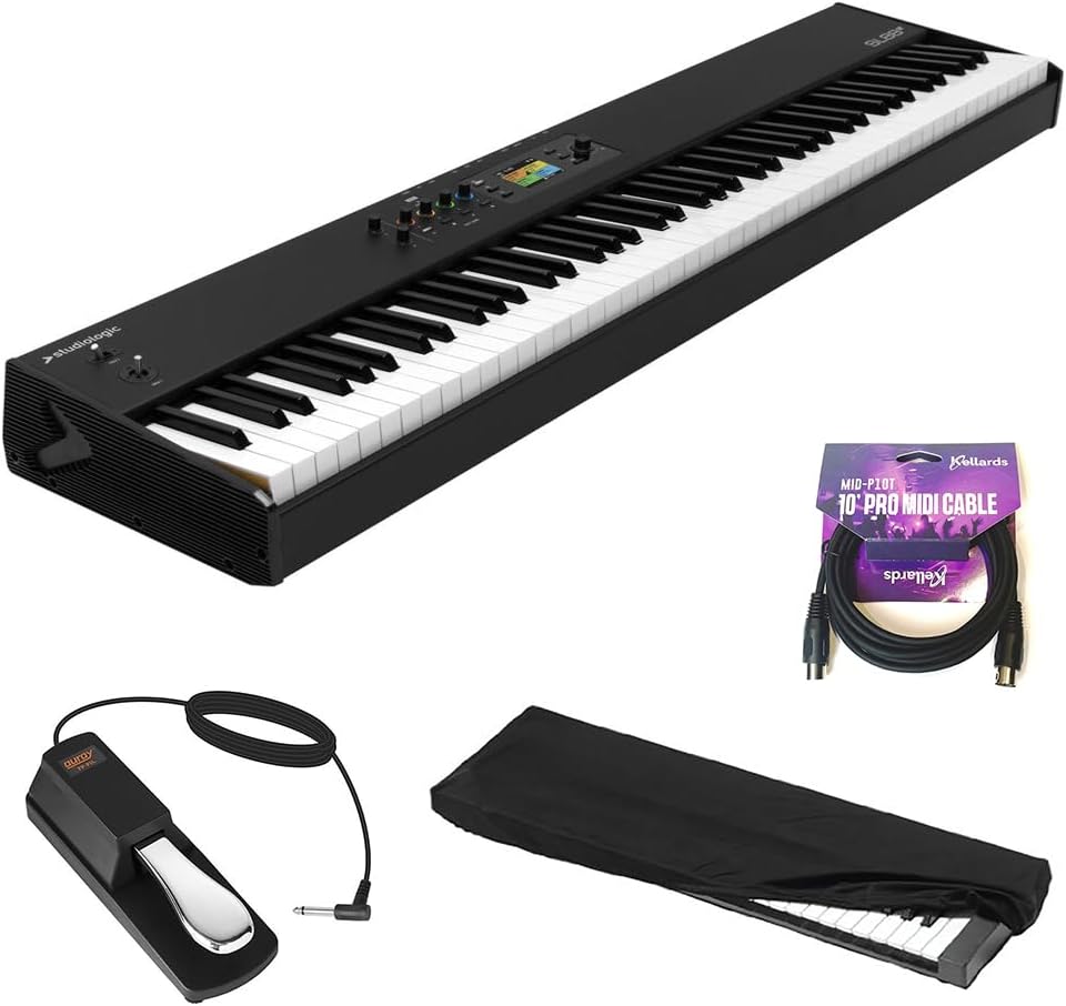 StudioLogic SL88 GT 88-Note Controller Keyboard with TP/400 Wooden-Touch Keys Bundle with Piano-Style Sustain Pedal, Keyboard Dust Cover, large and MIDI to MIDI Cable 10'