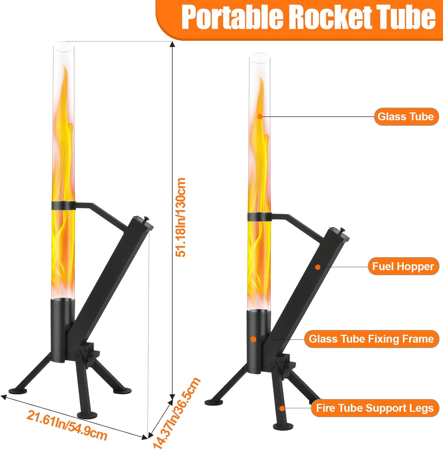 StarEcho Wood Pellet Patio Heater for Outdoor,Portable Patio Pellet Fire Rocket,Glass Tube for Yard,Wood Fire Pit with Party (Black)