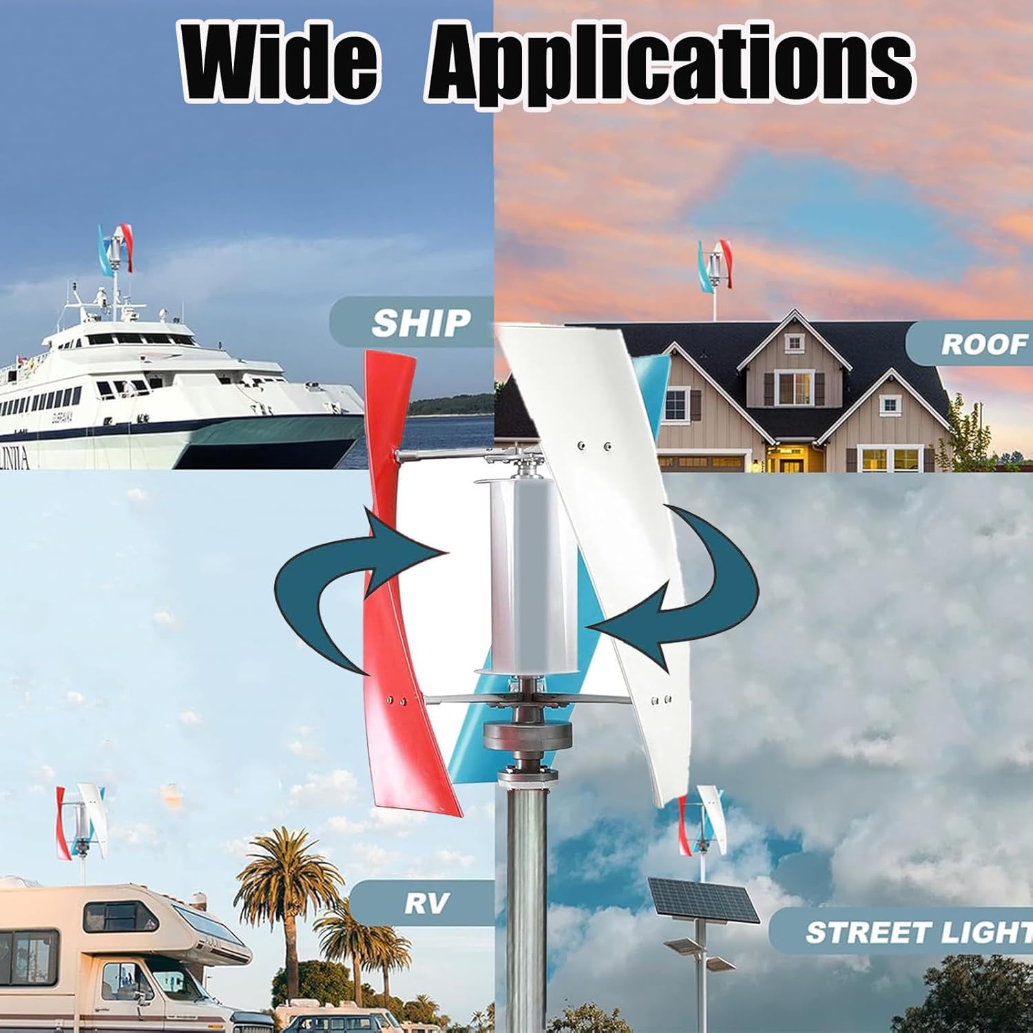 Vertical Wind Turbine Generator 1000W 220V 48V 24V 12V AC Wind Power Generator Kit with Controller Low Speed Starting for Home Street Lighting,48V-220V