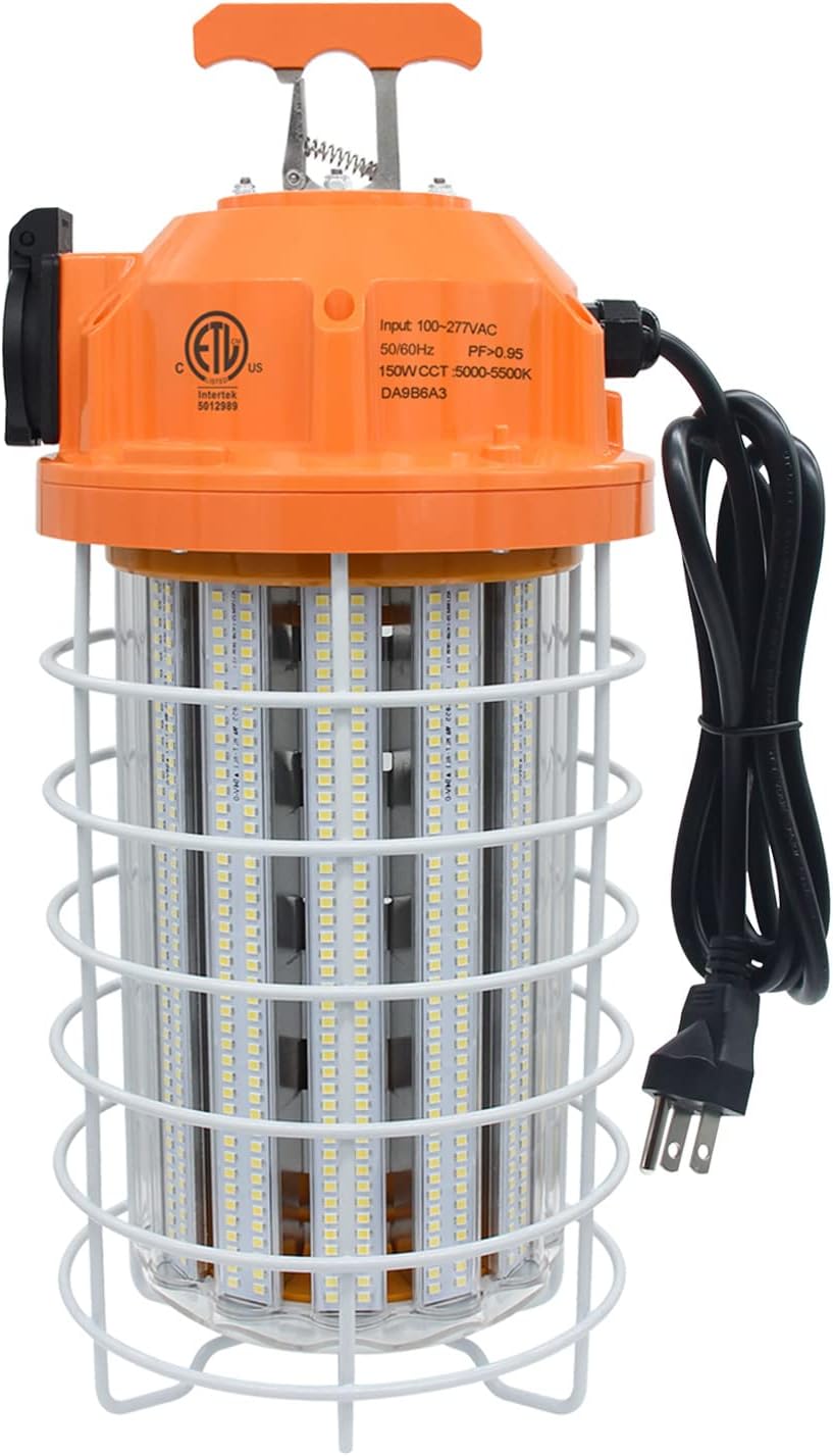 NS 150W LED Temporary Work Light Fixture,5,000K 24250 Lumen Daylight White,IP64 Dust & Waterproof,Portable Hanging Construction Lighting for Jobsite Indoor Outdoor Workshop Location