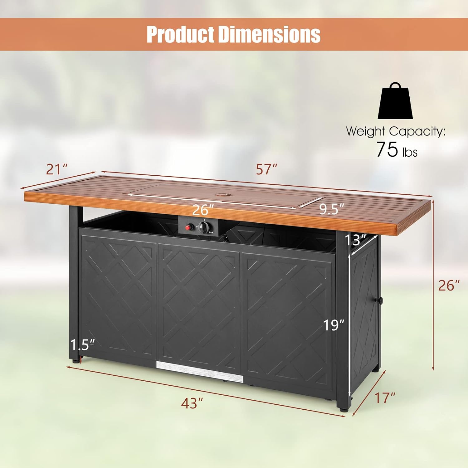 ORALNER Propane Fire Pit Table, 57” Rectangular Outdoor Fire Table 50,000 BTU Fire Pit w/Lid & Lava Rocks Auto Ignition Metal Patio Fireplace, Gas Firepit Table for Outside Yard Balcony Deck, Brown