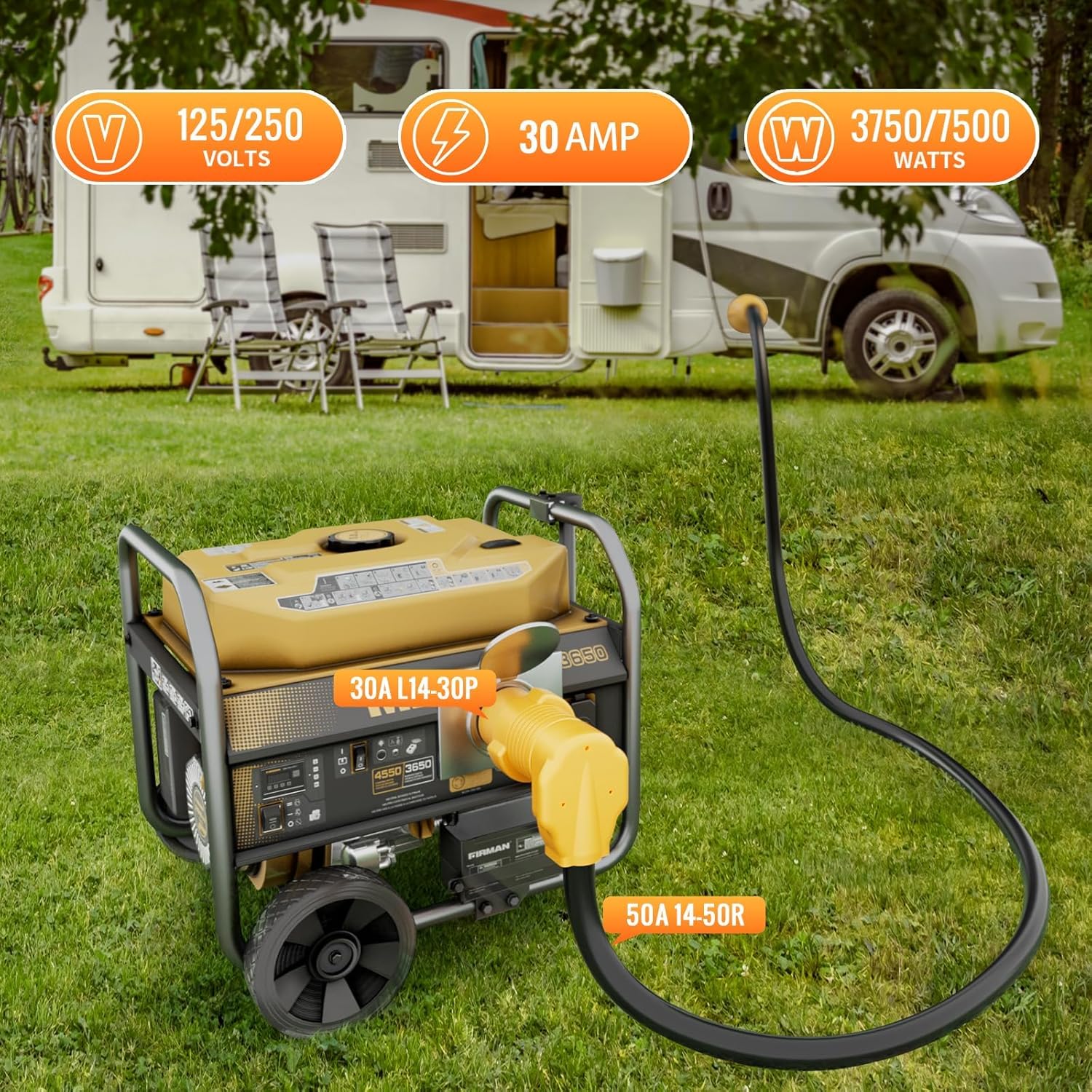 MECMO NEMA L14-30P to 50A 30A RV 14-50R TT-30R & Four 5-20R/ 5-15R & L14-30R Generator Adapter Extension Cord, 4 Prong Twist Locking Generator 30 amp to 15 Amp/20 Amp 30 Amp Generator