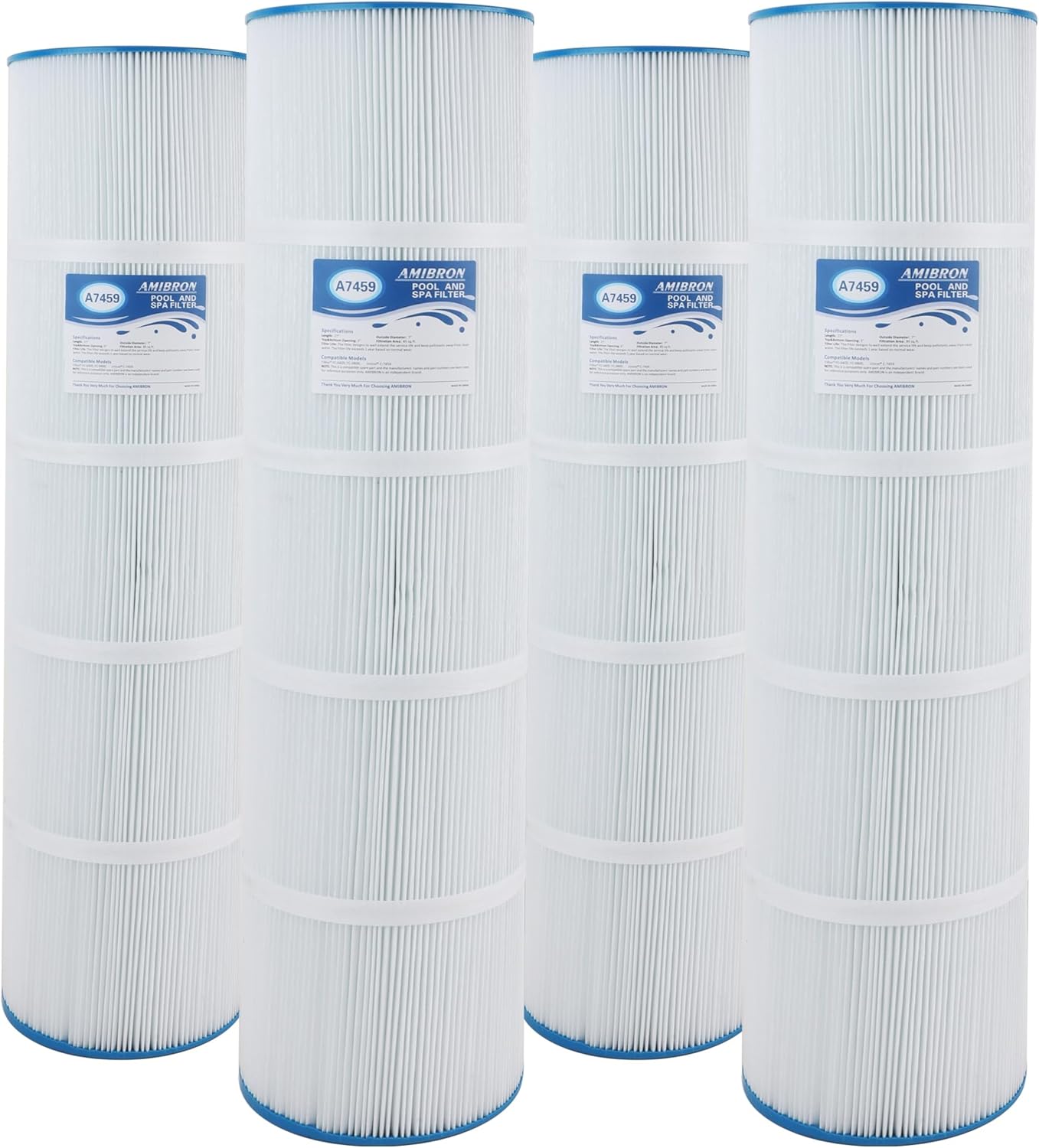 C-7459 Compatible with Jandy CL340, CV340 Filter Cartridge, Replaces Filbur FC-6405 FC-0800, PJAN85, Ultral-A8, A0557900, R0554500, Aladdin 18504, APCC7352, 4X85 sq.ft Pool Filter 4 Pack