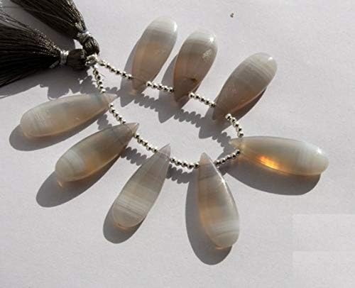 gray & white shaded chalcedony smooth pear briolettes size 35x13mm-37x12mm