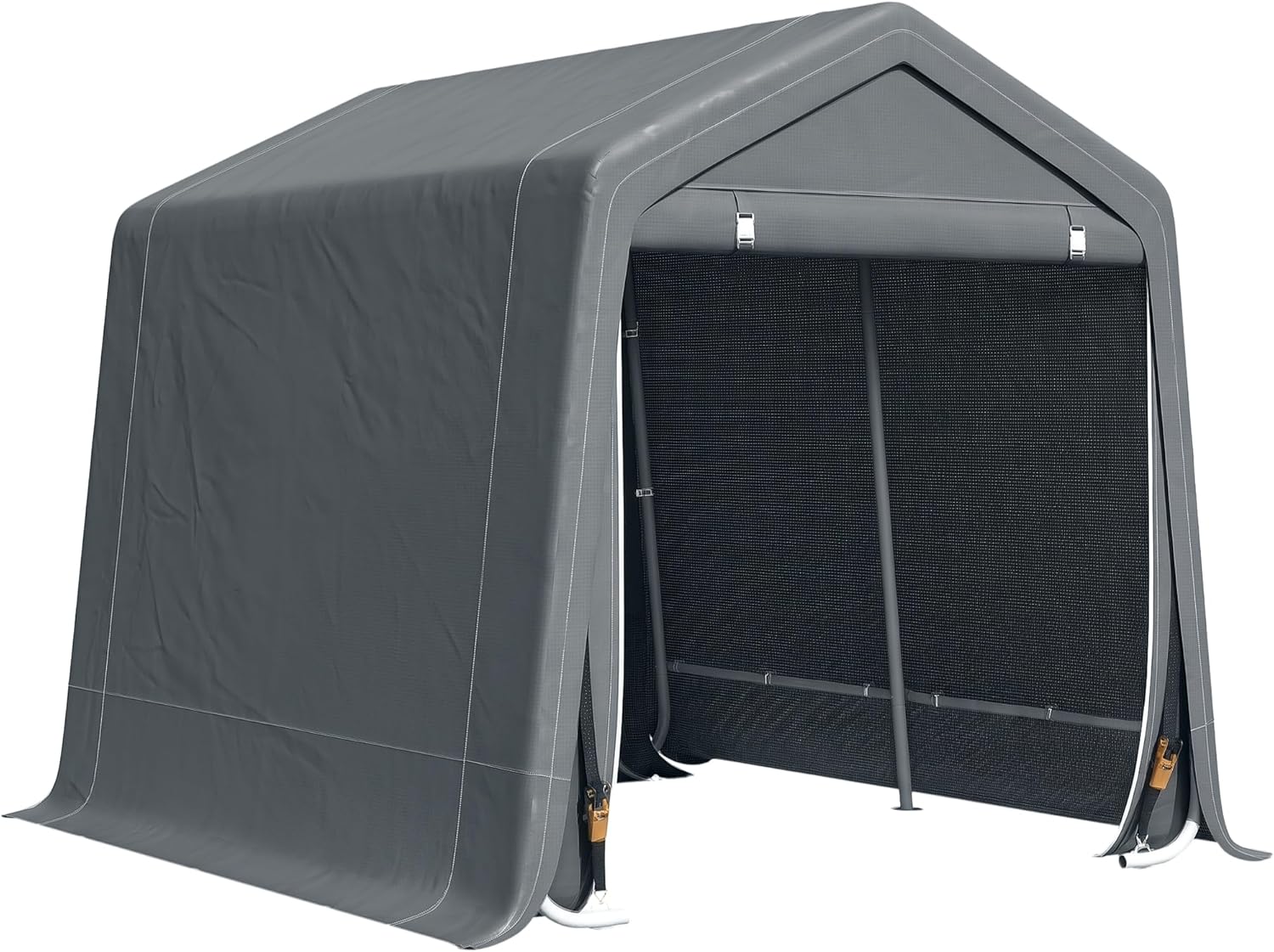 Outsunny 9' x 8' Carport Portable Garage, Heavy Duty Storage Tent, Patio Storage Shelter w/Anti-UV PE Cover and Double Zipper Doors, for Motorcycle Bike Garden Tools, Dark Gray