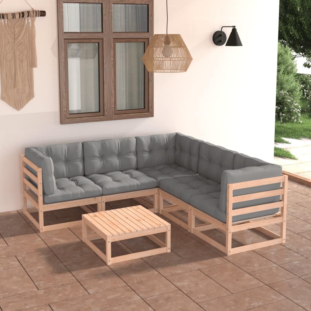 Patio Set 6 Piece Patio Lounge Set with Cushions Solid Wood Pine