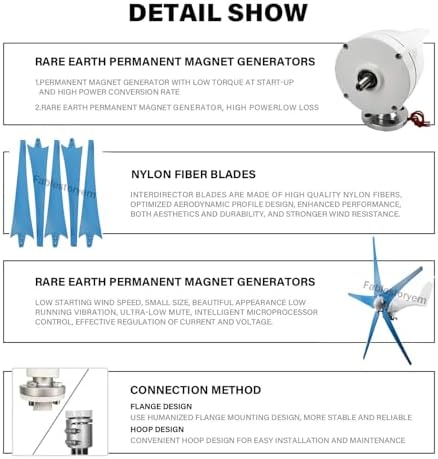 Wind Turbine Home Use Horizontal Generator Kits Blades with Controller12000W Wind Turbine Generator, 12V/24V/48V Wind Turbine Kit, Wind Power Generator with Controller 5 Blades, Auto Adjust