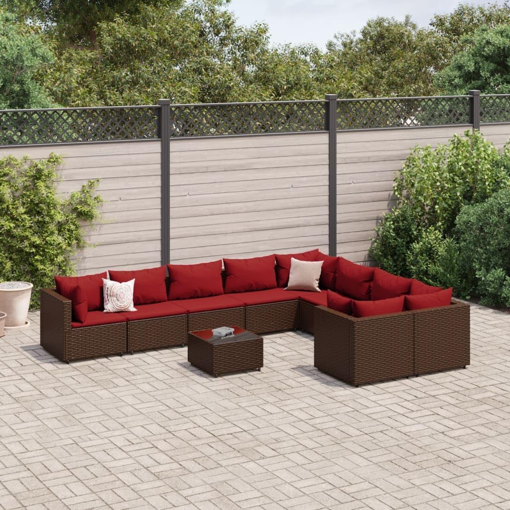 10 Piece Patio Sofa Set with Cushions Brown Poly Rattan,Premium Patio Sofa Set: Durable and Comfortable Outdoor Furniture Arrangement Furniture Sets for Patio, Lawn & Garden
